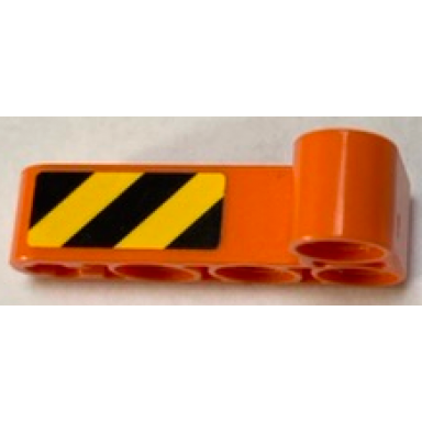 orange technic liftarm modified bent thick l-shape 2 x 4 with black and yellow danger stripes pattern on inside model right side sticker - set 42062