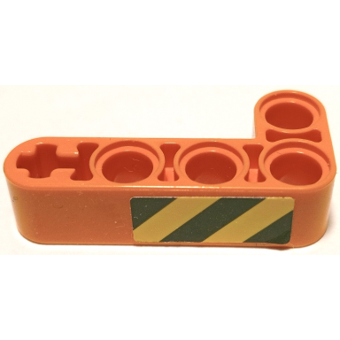 orange technic liftarm modified bent thick l-shape 2 x 4 with black and yellow danger stripes pattern on outside model left side sticker - set 42062