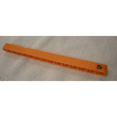 orange technic liftarm thick 1 x 15 with porsche logo pattern sticker - set 42056