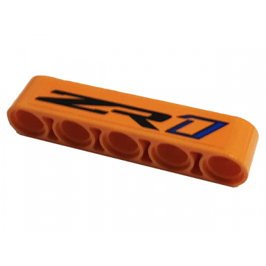 orange technic liftarm thick 1 x 5 with black and blue zr1 pattern sticker - set 42093