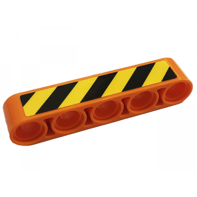 orange technic liftarm thick 1 x 5 with black and yellow danger stripes pattern model left side sticker - set 42128