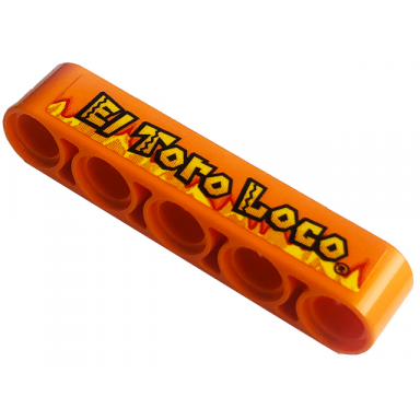 orange technic liftarm thick 1 x 5 with el toro loco and yellow flames pattern sticker - set 42135