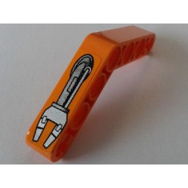 orange technic liftarm modified bent thick 1 x 7 4 - 4 with robot arm 2 fingers pattern model right side sticker - set 8307