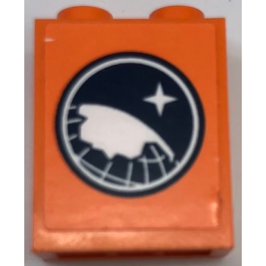 orange brick 1 x 2 x 2 with inside stud holder with arctic explorer logo on orange background pattern sticker - set 60062