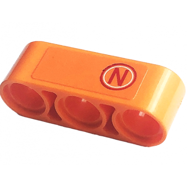 orange technic liftarm thick 1 x 3 with capital letter n in red and white circle pattern sticker - set 42141