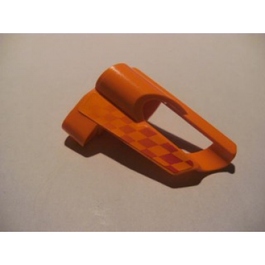 orange technic panel fairing 5 small short large hole side a with red checkered pattern sticker - set 8473