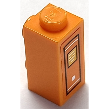 orange brick modified 1 x 1 x 1 2 3 with studs on side with book spine with white circle and lines bright light orange rectangle and black outline pattern sticker - set 41739