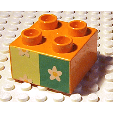 orange duplo brick 2 x 2 with flower wallpaper pattern