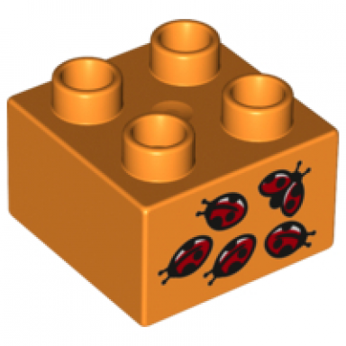 orange duplo brick 2 x 2 with 5 ladybugs pattern