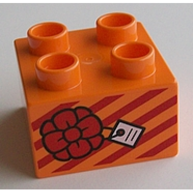 orange duplo brick 2 x 2 with present gift with bow and stripes pattern