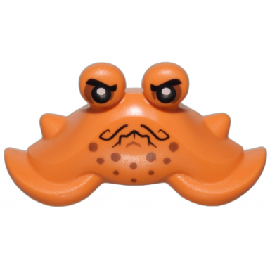 orange minifigure head modified crab with black eyes fu manchu moustache and reddish brown spots pattern