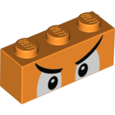 orange brick 1 x 3 with black and white eyes angry eyebrows pattern super mario boom boom upper face