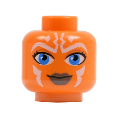 orange minifigure head alien with blue eyes and white lines pattern sw ahsoka