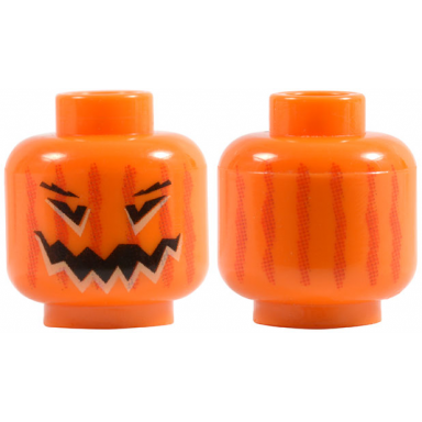 orange minifigure head pumpkin jack o lantern with red vertical faded lines on back pattern