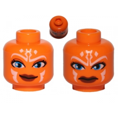 orange minifigure head dual sided alien with sw ahsoka blue eyes smile angry pattern