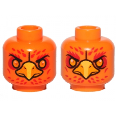 orange minifigure head dual sided alien chima phoenix with orange eyes circles red feathers and yellow beak neutral stern pattern frax