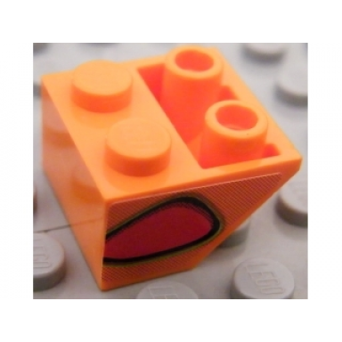 orange slope inverted 45 2 x 2 with flat bottom pin with red flame bubble pattern model right side sticker - set 8484