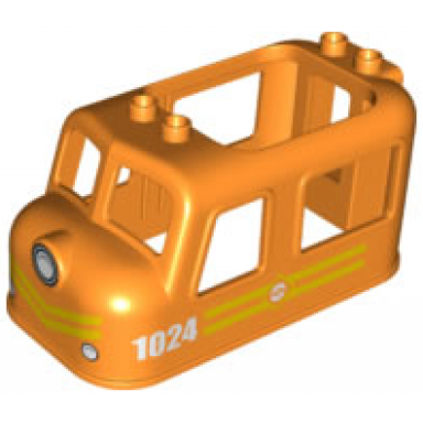 orange duplo train cargo engine cabin 4 x 8 x 3 1 2 with white 1024 train logo and yellow stripes pattern