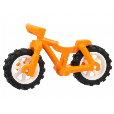 orange bicycle heavy mountain bike with straight handlebars with white wheels and black tires 36934 50862 50861