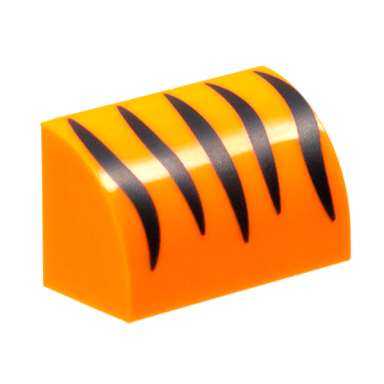 orange slope curved 1 x 2 with black tiger stripes pattern