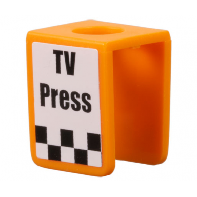 orange minifigure vest with black tv press and squares on white background pattern on both sides stickers - set 8672