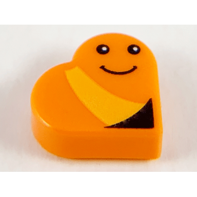 orange tile round 1 x 1 heart with worm bright light orange stripe black eyes and smile pattern sesame street slimey