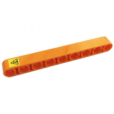 orange technic liftarm thick 1 x 9 with yellow danger sign pattern sticker - set 42128