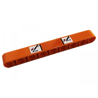 orange technic liftarm thick 1 x 9 with black crane arms red arrows and blue hooks on white background pattern sticker - set 42128
