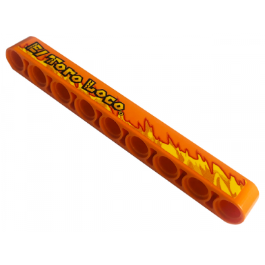 orange technic liftarm thick 1 x 9 with el toro loco and yellow flames pattern model right side sticker - set 42135