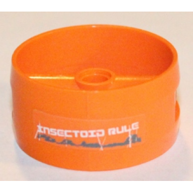 orange cylinder 4 x 4 x 1 2 3 with pin holes and center bar with damage and insectoid rule pattern sticker - set 5985