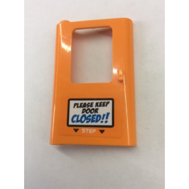 orange door 1 x 4 x 5 train left thin support at bottom with please keep door closed!! and step pattern sticker - set 60195