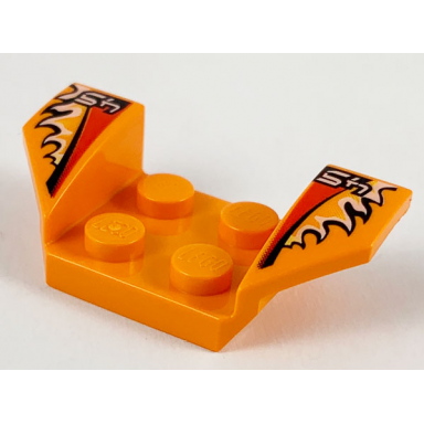 orange vehicle mudguard 2 x 4 with flared wings with white 45 black and red stripes flames pattern