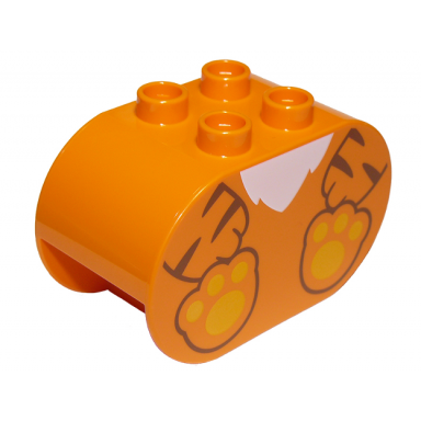 orange duplo brick 2 x 4 x 2 rounded ends with tiger paws and white fur pattern