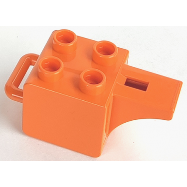 orange duplo whistle with 4 studs and latch for humans