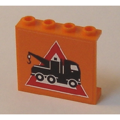 orange panel 1 x 4 x 3 - hollow studs with tow truck danger sign pattern sticker - set 7642