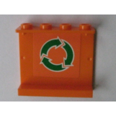 orange panel 1 x 4 x 3 - hollow studs with green and white recycling arrows on orange background pattern sticker - set 7991