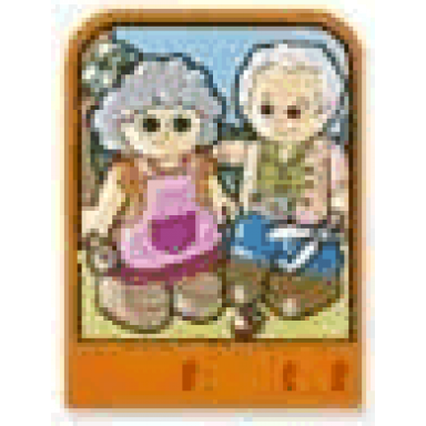 orange story builder happy home card with grandma and grandpa pattern