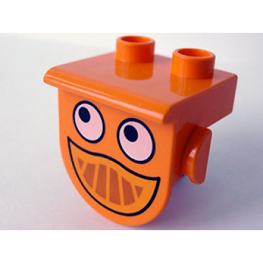 orange duplo plate 1 x 2 with overhang with eyes and smile pattern bob the builder dizzy face