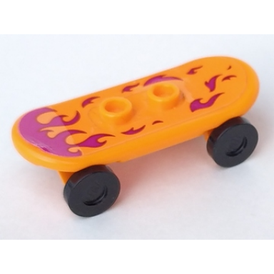orange minifigure utensil skateboard deck with magenta flames pattern sticker with black wheels 42511pb21 2496 - set 41335