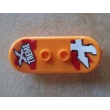 orange minifigure utensil skateboard deck with white x treme and letter x pattern stickers - set 60023