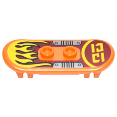 orange minifigure utensil skateboard deck with yellow flames and silver foot plates pattern sticker - set 70592