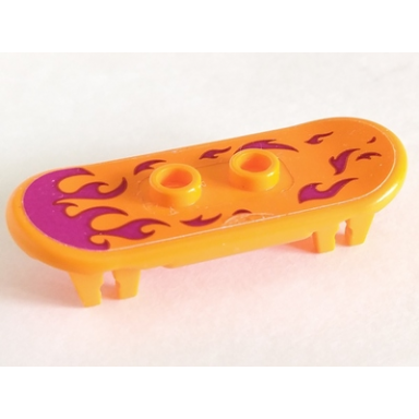 orange minifigure utensil skateboard deck with magenta flames pattern sticker - set 41335
