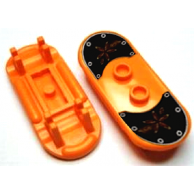 orange minifigure utensil skateboard deck with flowers and rivets on black grip tape pattern sticker - set 6738