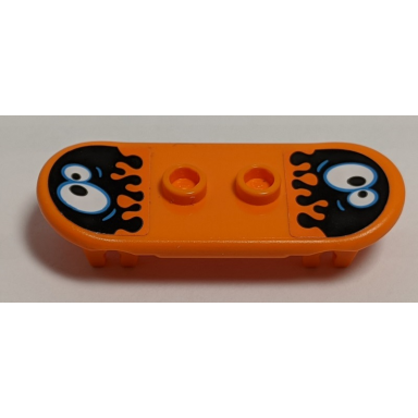 orange minifigure utensil skateboard deck with black oil blobs and white eyes pattern stickers - set 60200