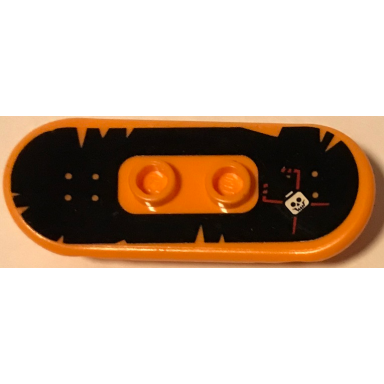 orange minifigure utensil skateboard deck with white skull and red lines on black background pattern sticker - set 79104