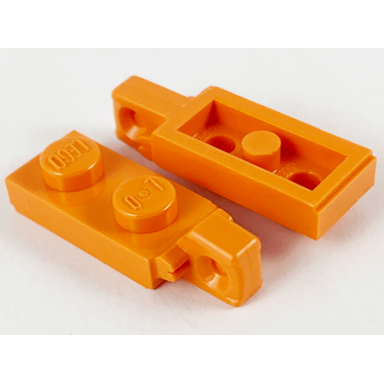 orange hinge plate 1 x 2 locking with 1 finger on end with bottom groove