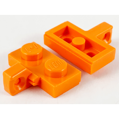 orange hinge plate 1 x 2 locking with 1 finger on side with bottom groove