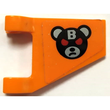 orange flag 2 x 2 trapezoid with bane teddy bear head with silver letter b and red eyes pattern model left side sticker - set 70914