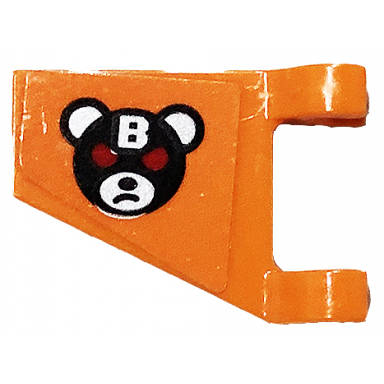 orange flag 2 x 2 trapezoid with bane teddy bear head with silver letter b and red eyes pattern model right side sticker - set 70914