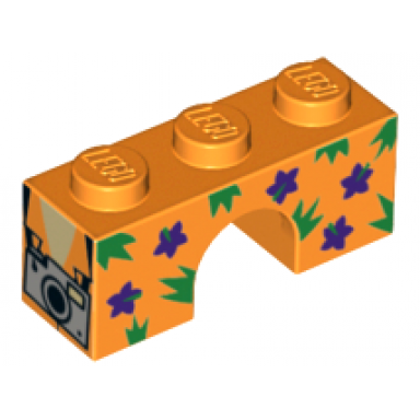 orange arch 1 x 3 with dark purple flowers green spikes and silver camera pattern